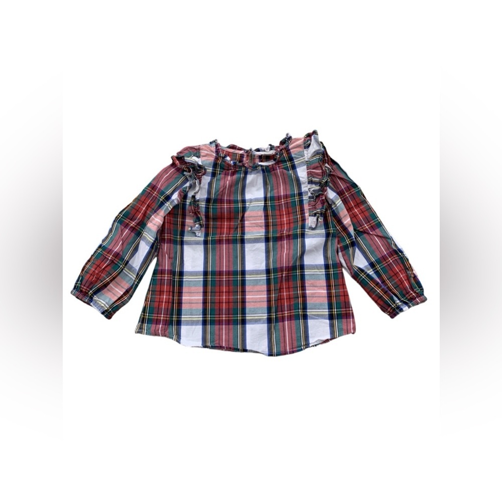 Crewcuts Size 8 Snowy Tartan Plaid Holiday Ruffle Neck Top
